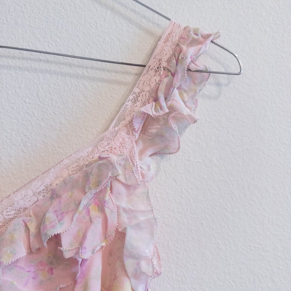 LoveShackFancy Serima Mini Dress Pink Combo Ruffled Lace Slip Dress, Size Small - Picture 6 of 8